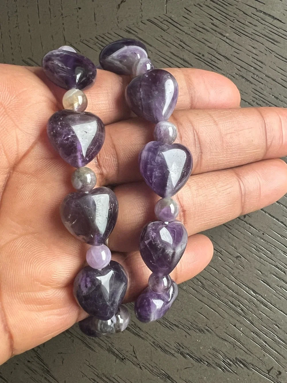 Dream amethyst heart bracelet 15mm SIZE 7.25’ ( ONE )